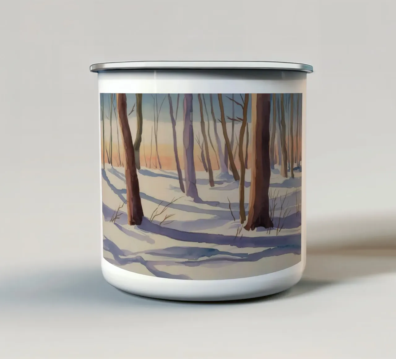 Sentiero del bosco d'inverno tazza in smalto da Mystic Grain