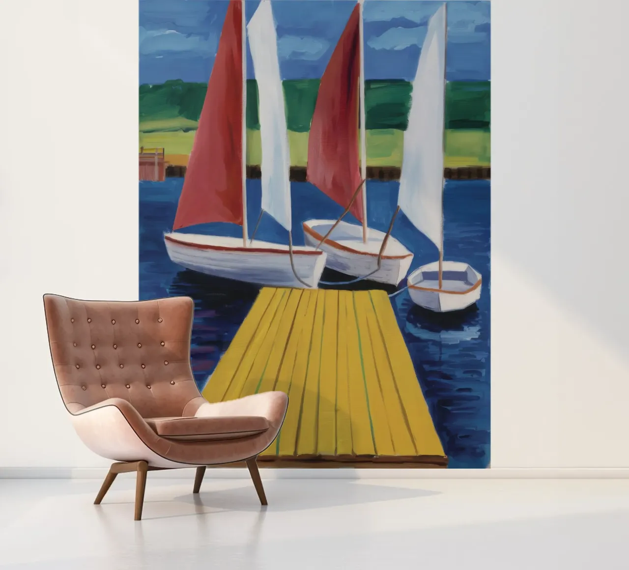 Zeilboot Dock Rust fotobehang van Mystic Grain