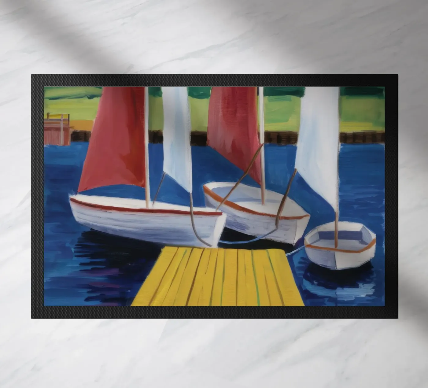 Sailboat Dock Calm Fußmatte von Mystic Grain