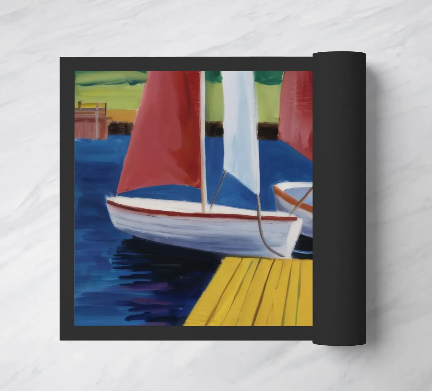 Sailboat Dock Calm Fußmatte von Mystic Grain