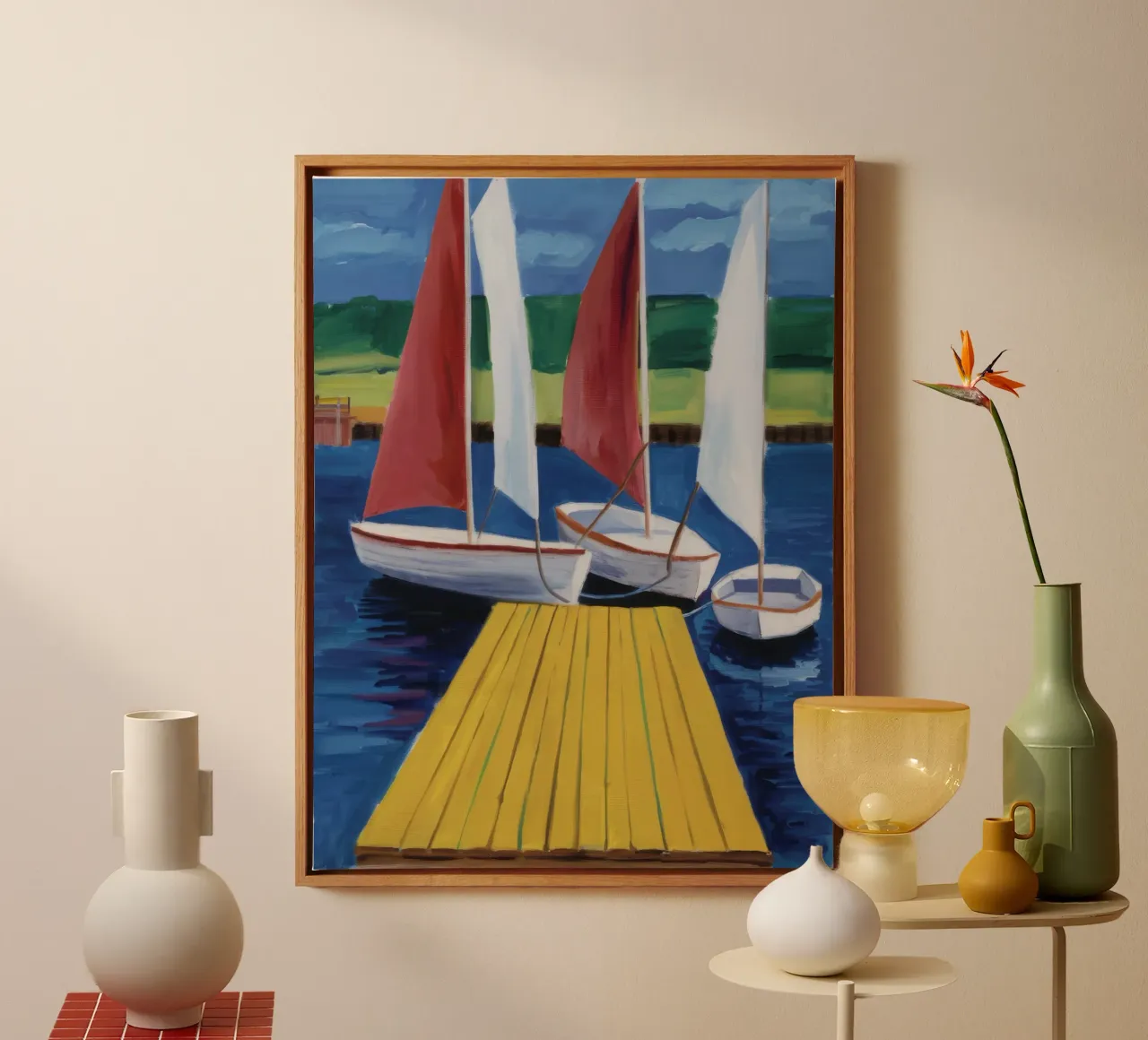 Segelboot Dock Calm Leinwand von Mystic Grain