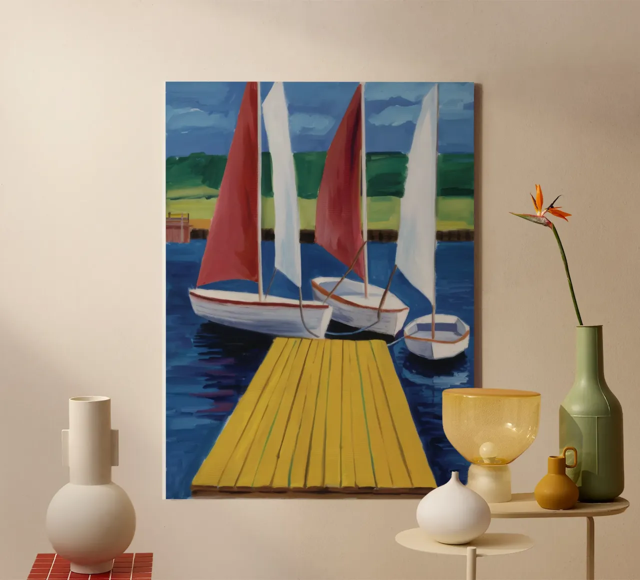 Segelboot Dock Calm Leinwand von Mystic Grain