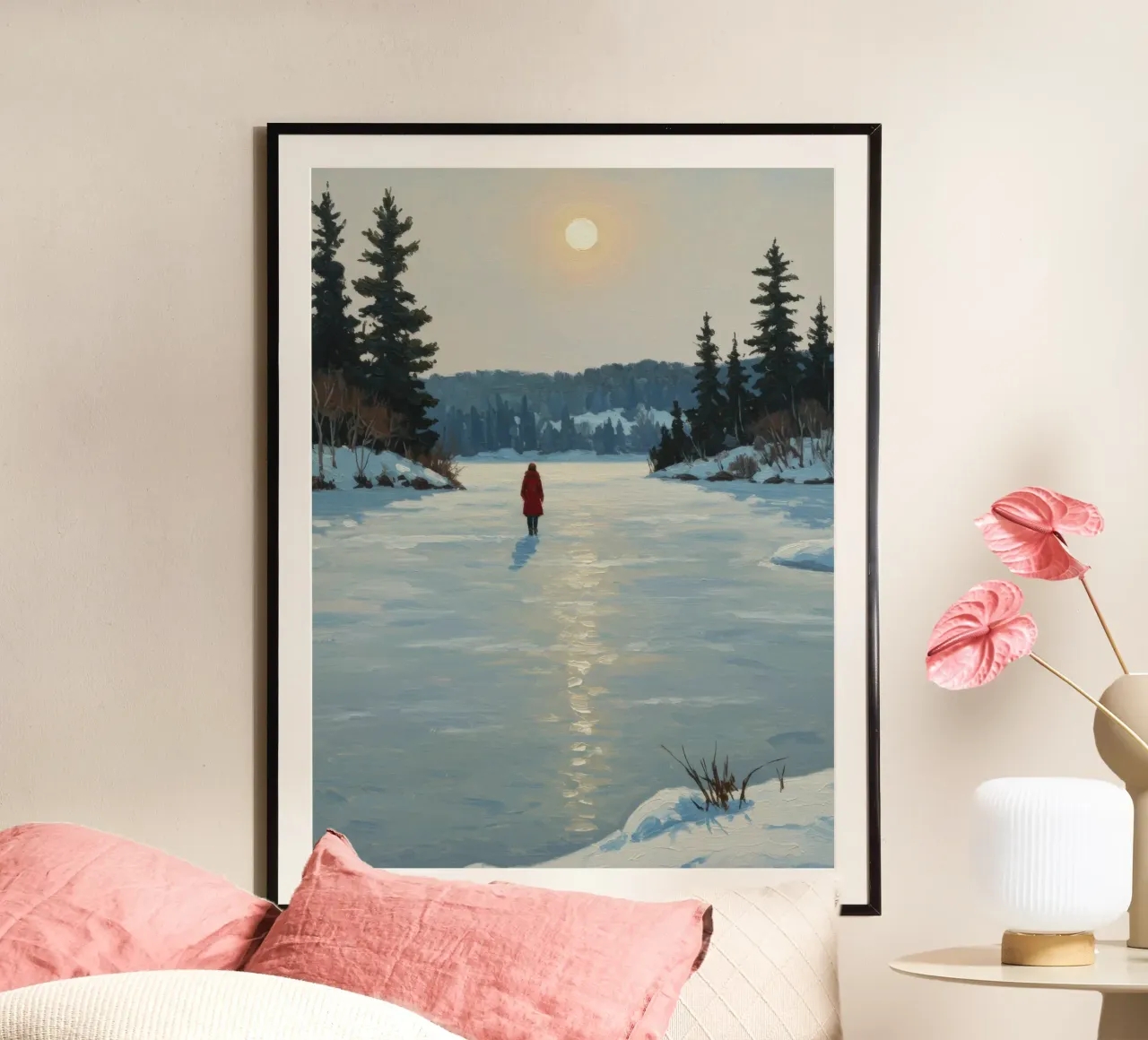 Frozen Lake Poster mit Holzrahmen von Art Center