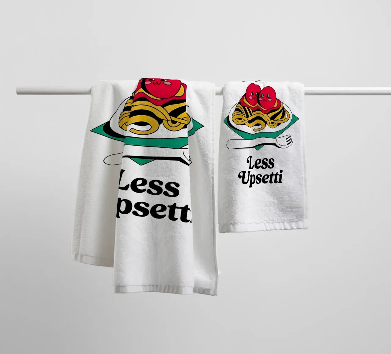 More Spaghetti, Less Upsetti asciugamano da bagno da Attaboy Dsgn
