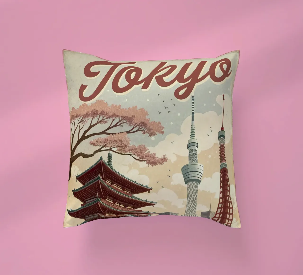 Poster retrò d'epoca di Tokyo cuscino da 🎁 ARTVI-SHOP