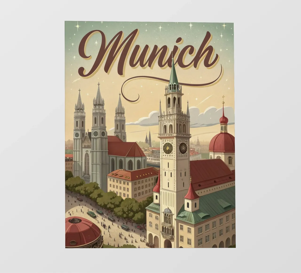 Poster retrò d'epoca di Monaco di Baviera pellicola backlit da ARTVI-SHOP