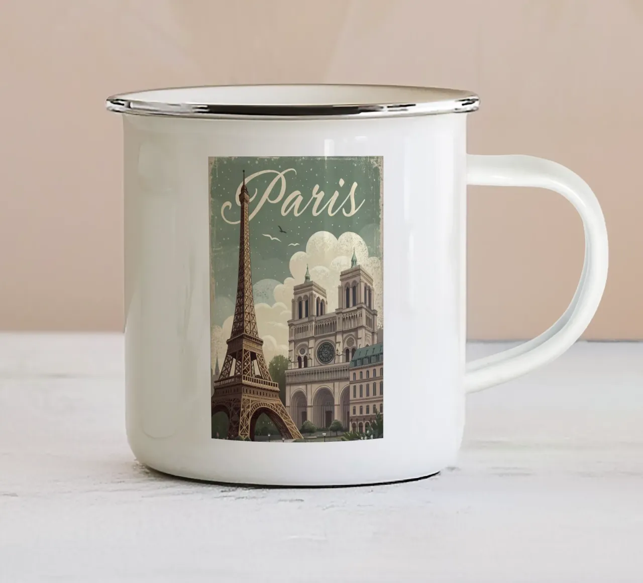 Poster vintage retrò di Parigi tazza in smalto da ARTVI-SHOP