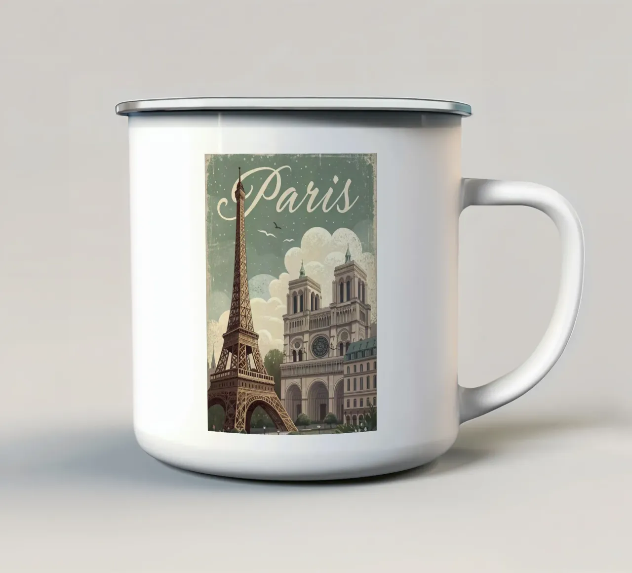 Poster vintage retrò di Parigi tazza in smalto da ARTVI-SHOP