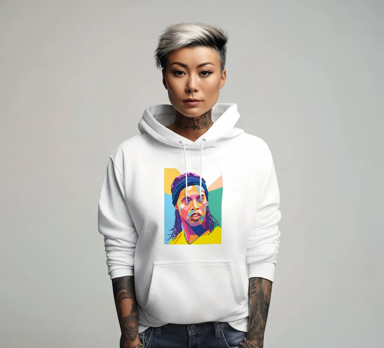 Ritratto pop art di Ronaldinho felpa con cappuccio da Hantamrata
