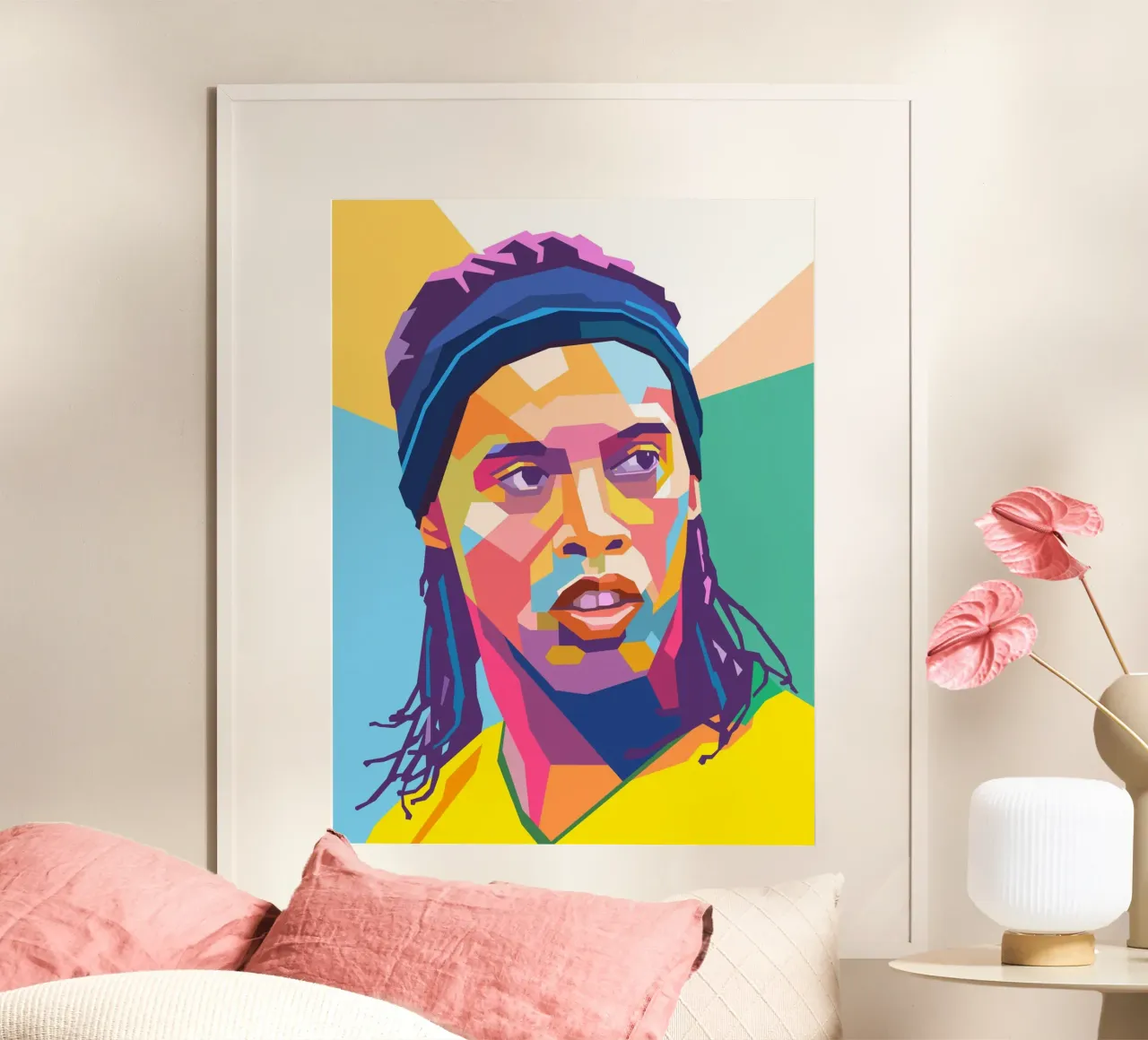 Ronaldinho pop-art portret poster met aluminium frame van Hantamrata