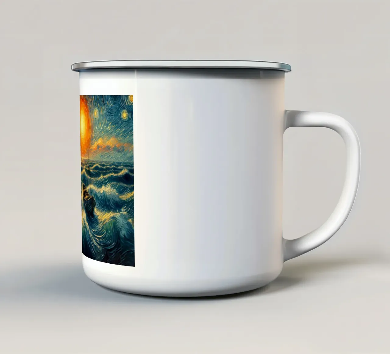Puesta de sol en el mar taza de esmalte de Point and Art