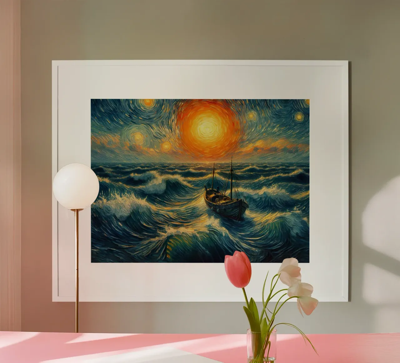 Tramonto in mare poster con telaio in alluminio da 🎨 Point and Art