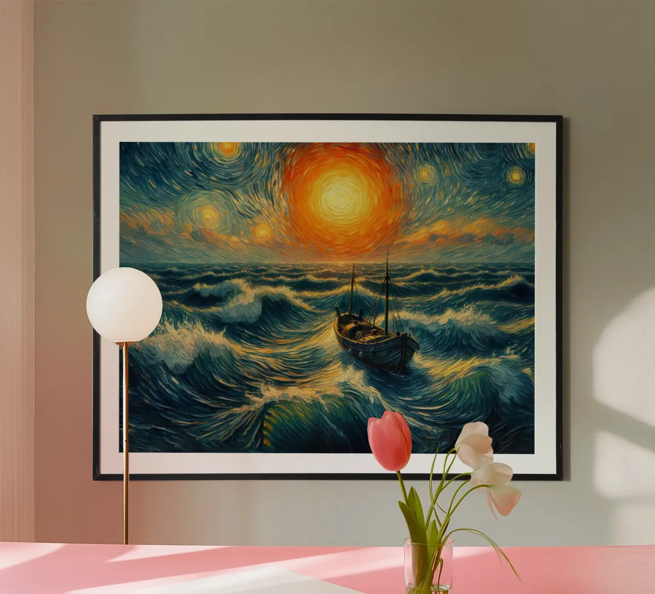 Tramonto in mare poster con telaio in alluminio da 🎨 Point and Art