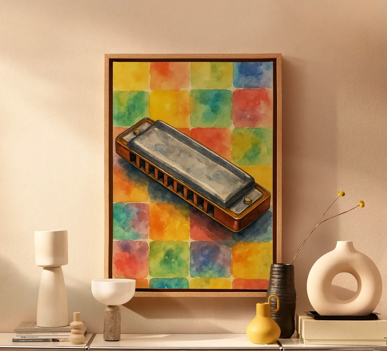 Harmonica imagination painting drawing art canvas with Floater frame by the gendels