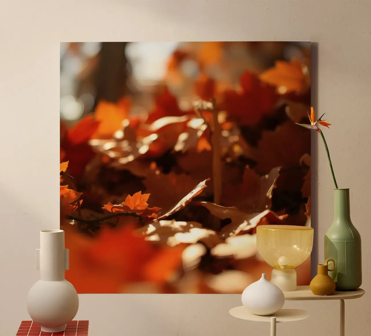 le foglie d'autunno ricoprono il terreno in un parco tranquillo tela con Cornice a cassetta da DesignDoodle