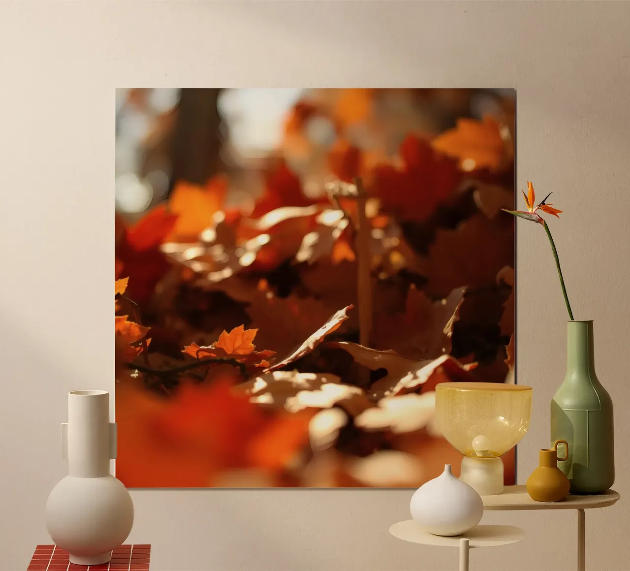 le foglie d'autunno ricoprono il terreno in un parco tranquillo poster da DesignDoodle