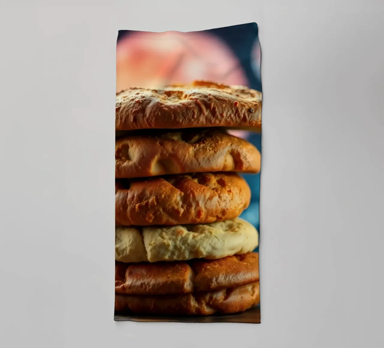 Stack of gourmet cookies against a cosmic background towel by DesignDoodle