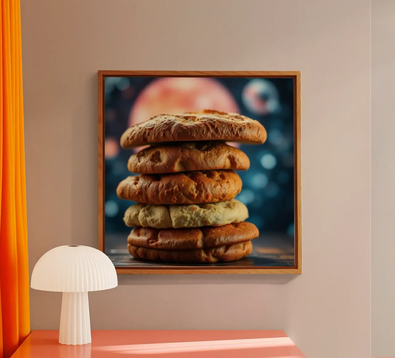 Stack of gourmet cookies against a cosmic background acrylic glass by DesignDoodle