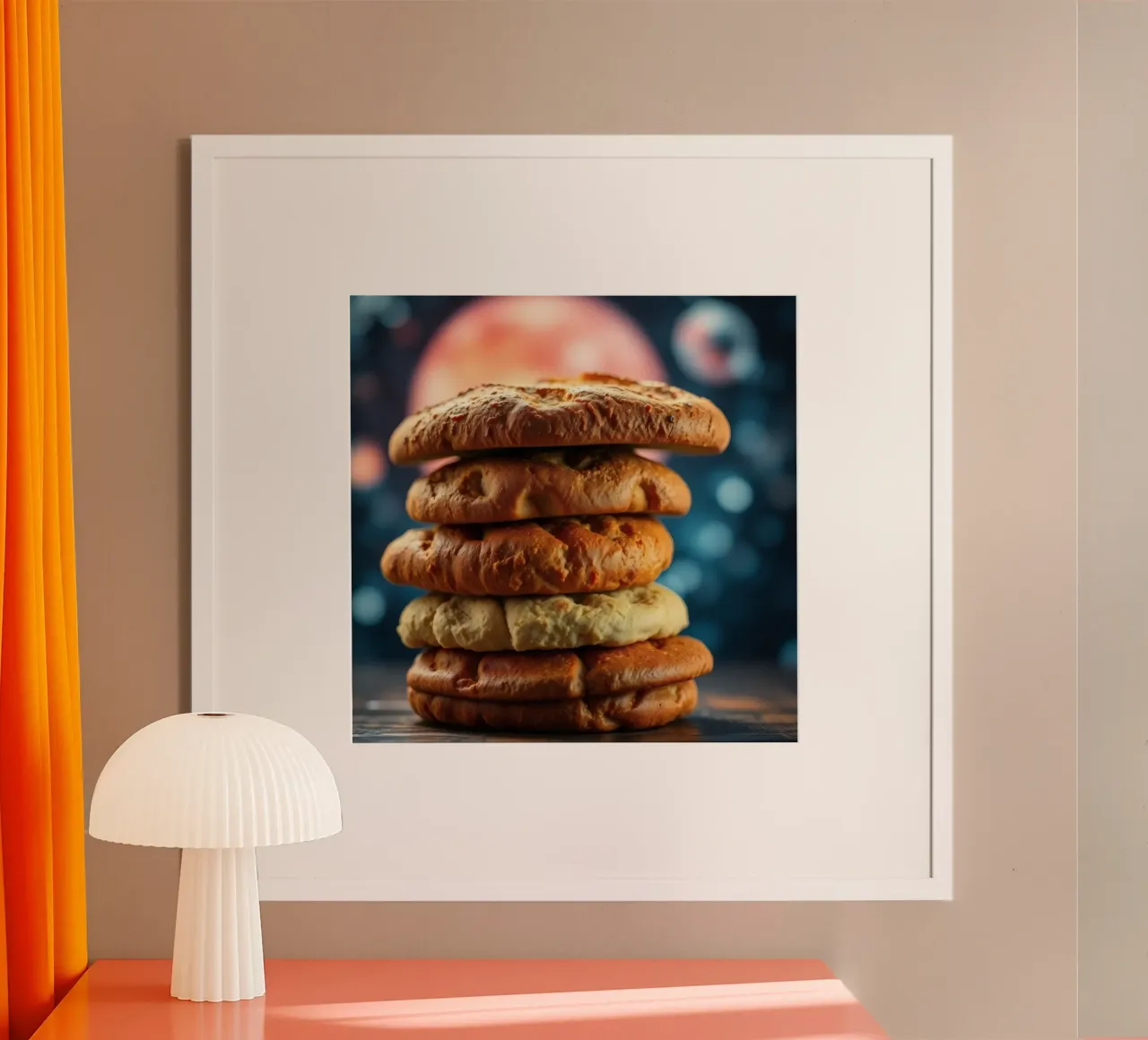 Stack of gourmet cookies against a cosmic background hahnemühle by DesignDoodle
