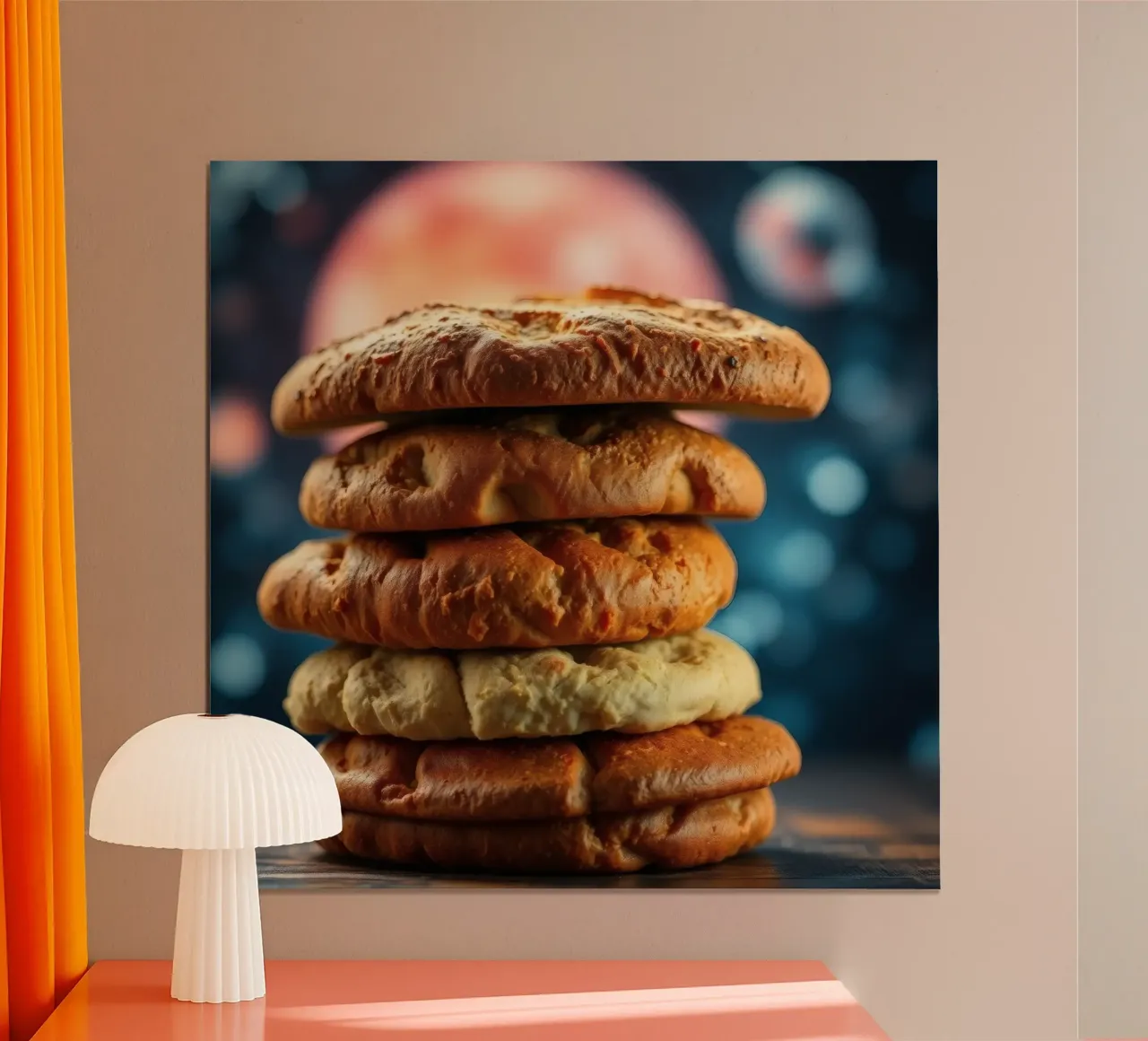 Stack of gourmet cookies against a cosmic background hahnemühle by DesignDoodle