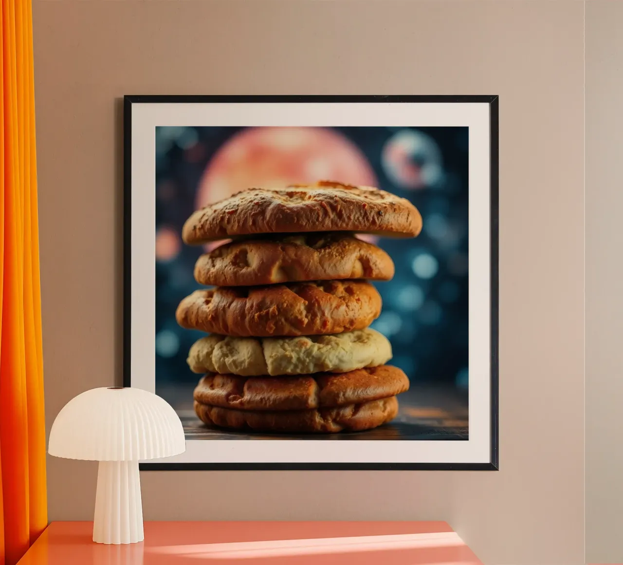 Stack of gourmet cookies against a cosmic background hahnemühle by DesignDoodle