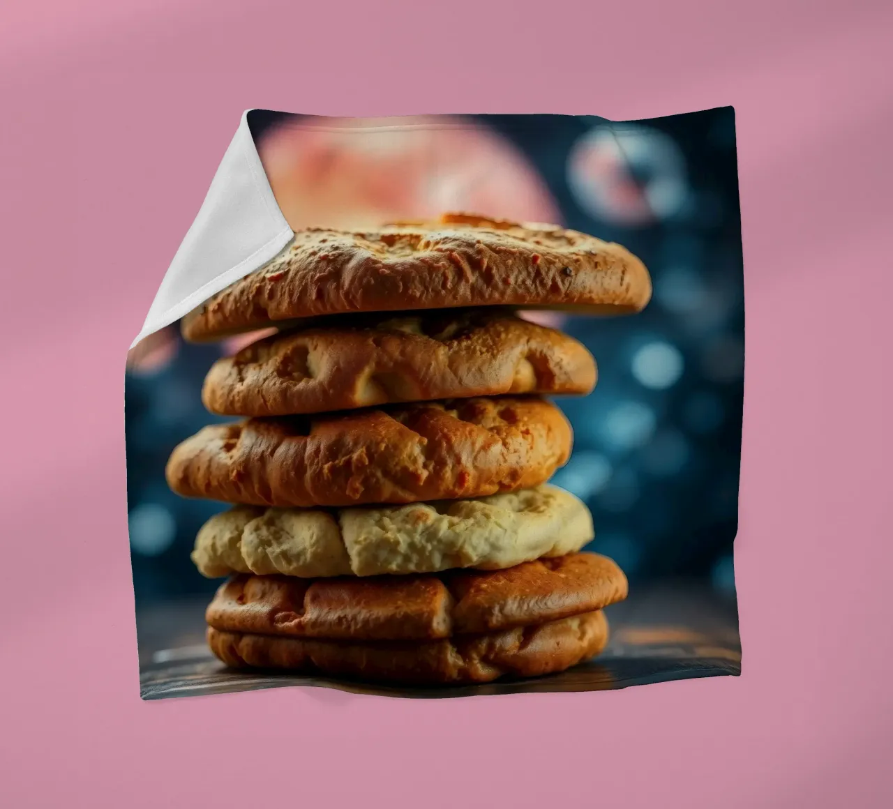 Stack of gourmet cookies against a cosmic background fleece blanket by DesignDoodle