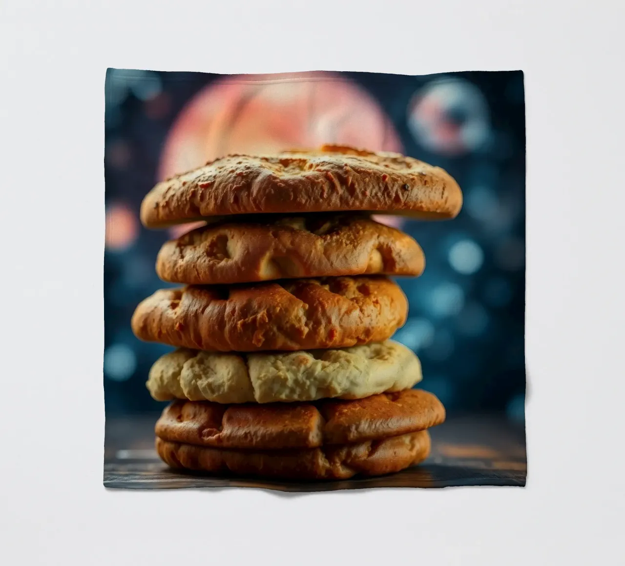 Stack of gourmet cookies against a cosmic background fleece blanket by DesignDoodle