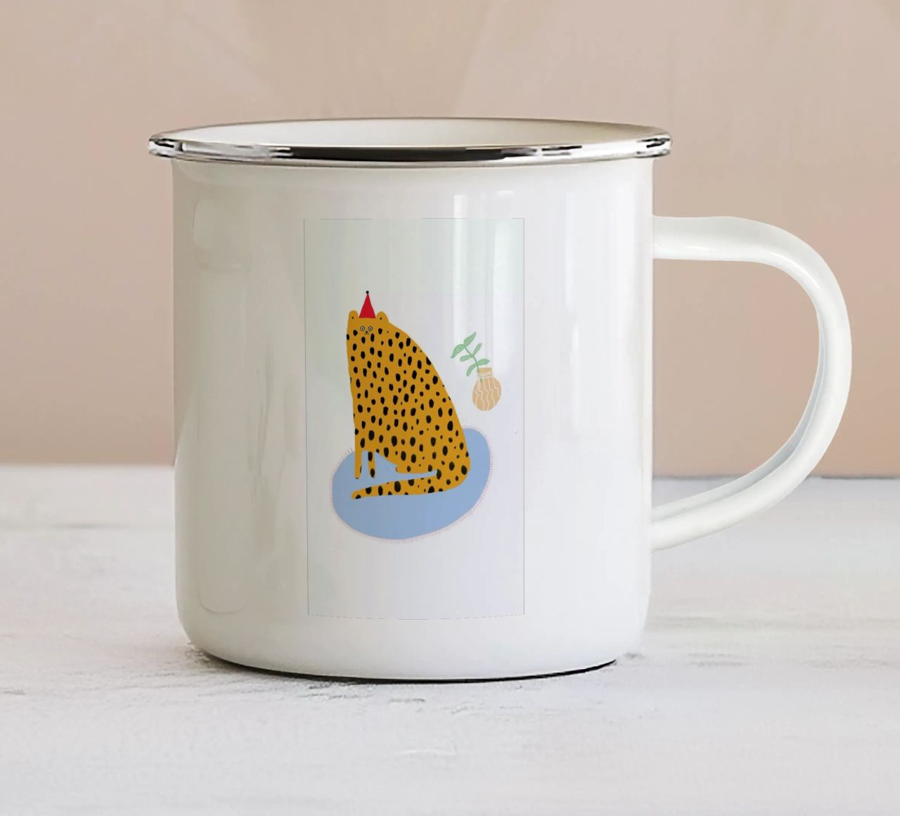 Partycat tazza in smalto da Lora O'Callaghan