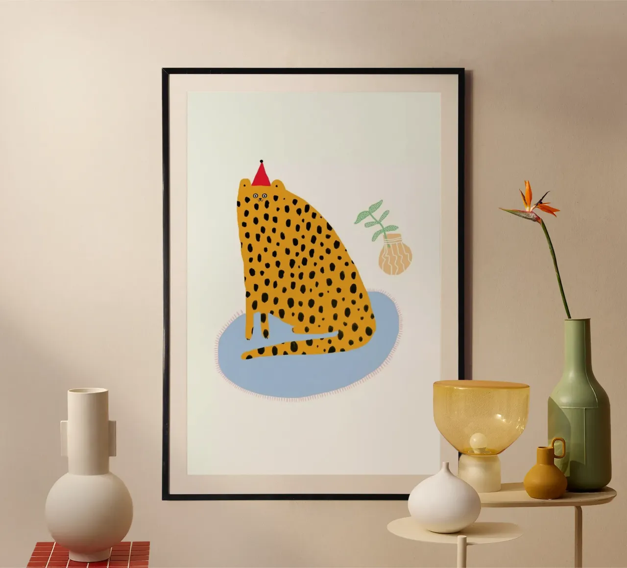 Partycat poster con telaio in plastica da Lora O'Callaghan