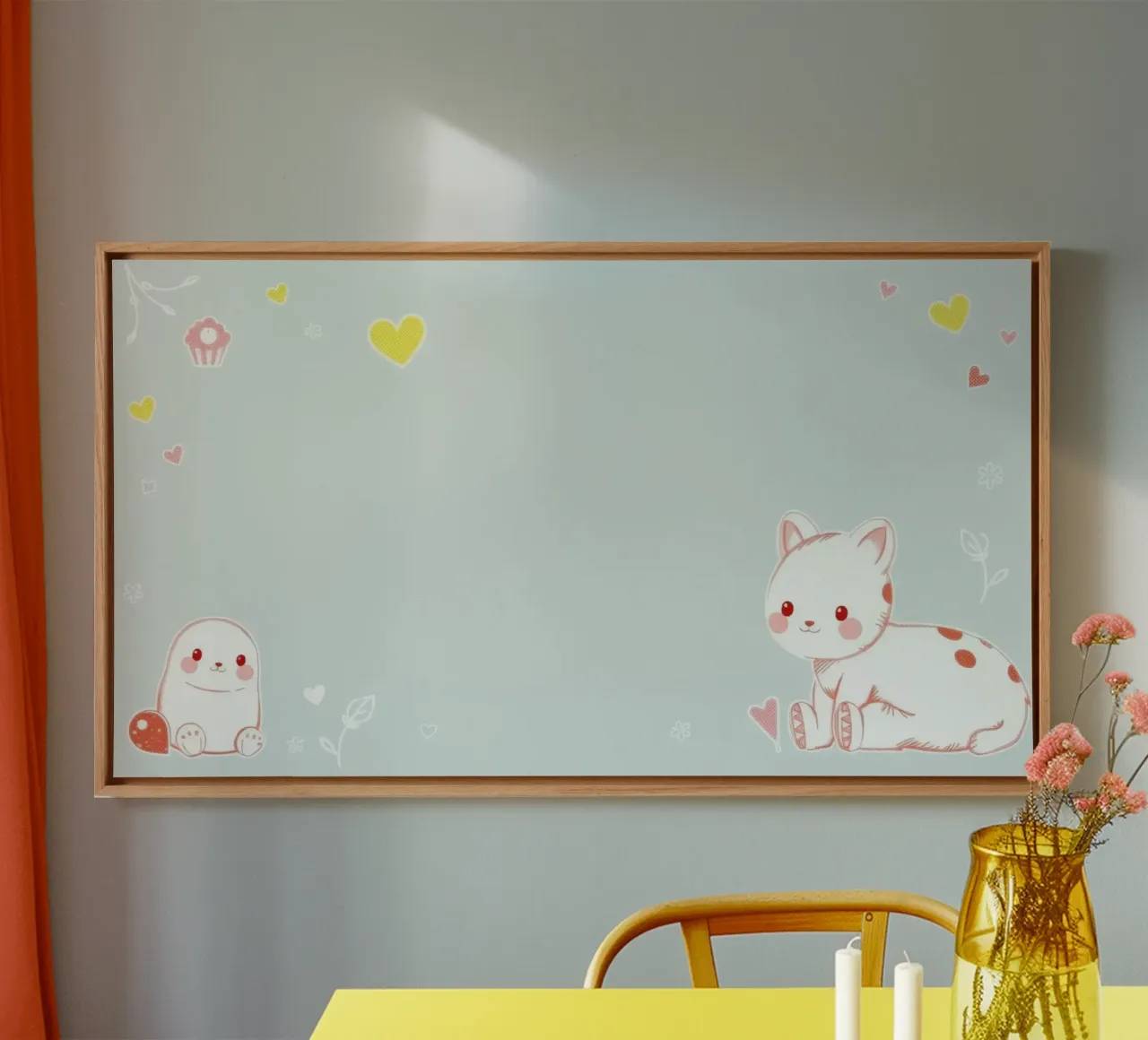 Simpáticos animales de dibujos animados con diseño alegre sobre fondo claro lienzo con Marco flotante de DesignDoodle