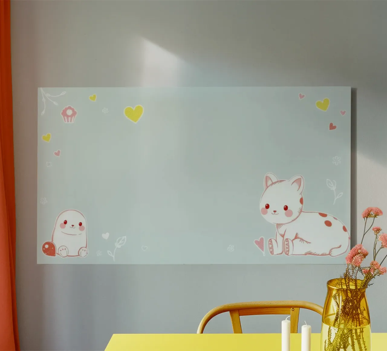 Simpáticos animales de dibujos animados con diseño alegre sobre fondo claro lienzo con Marco flotante de DesignDoodle