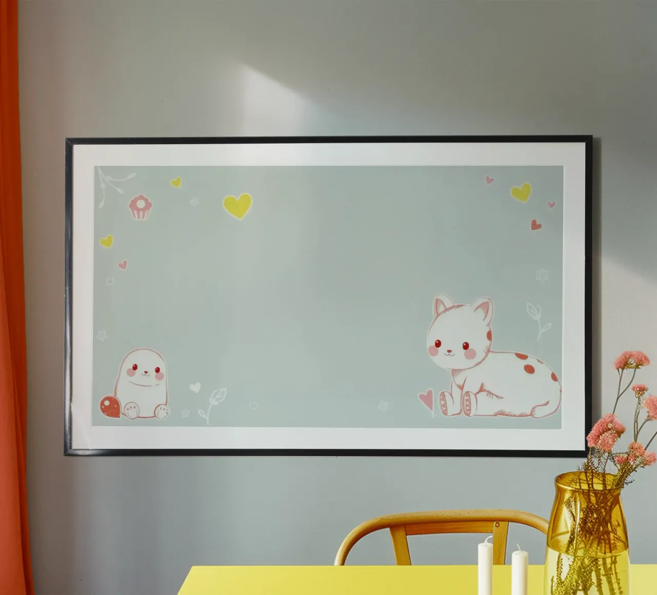 Simpatici animali dei cartoni animati con design giocoso su sfondo chiaro poster con telaio in alluminio da DesignDoodle