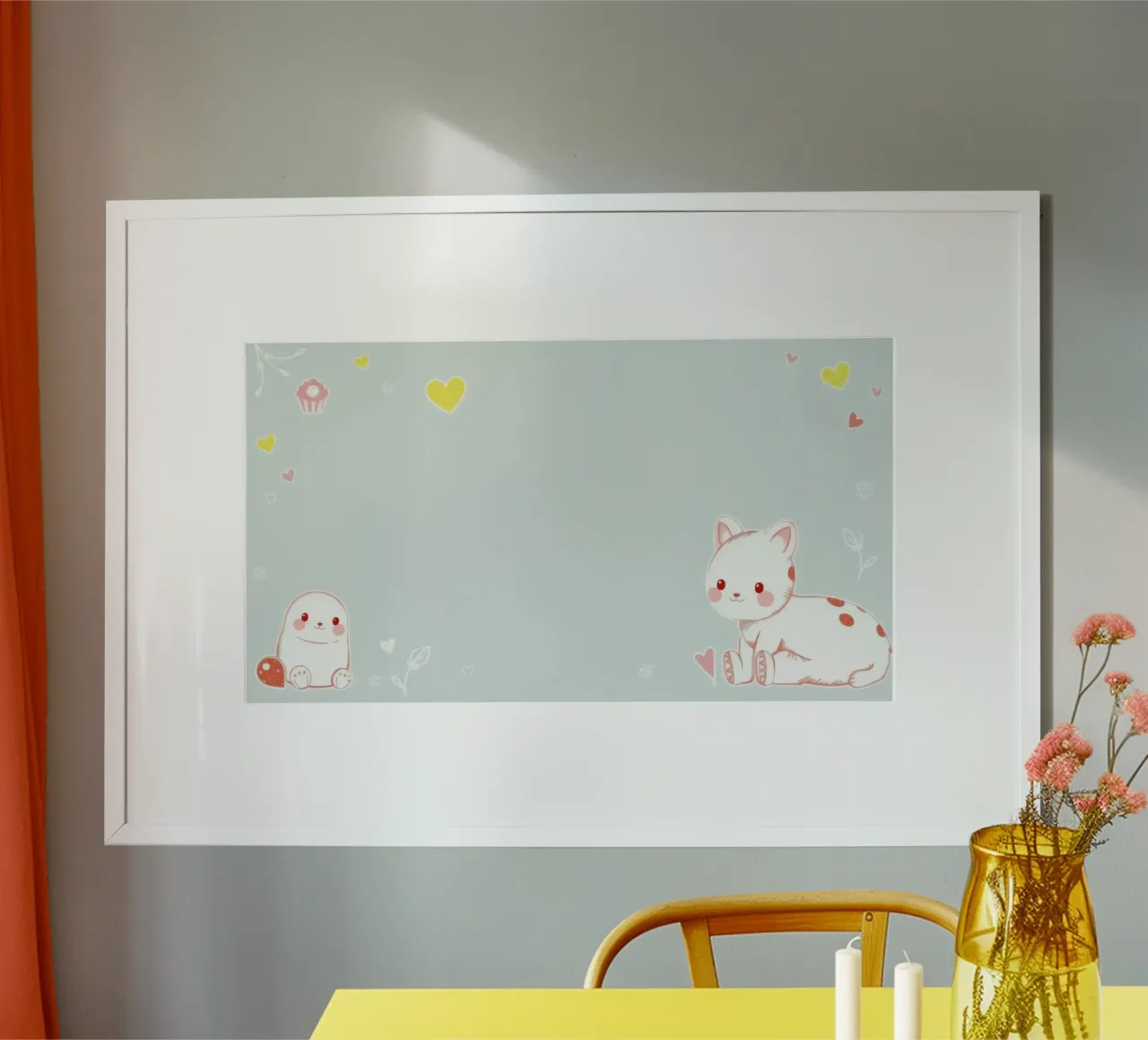 Simpatici animali dei cartoni animati con design giocoso su sfondo chiaro poster con telaio in alluminio da DesignDoodle