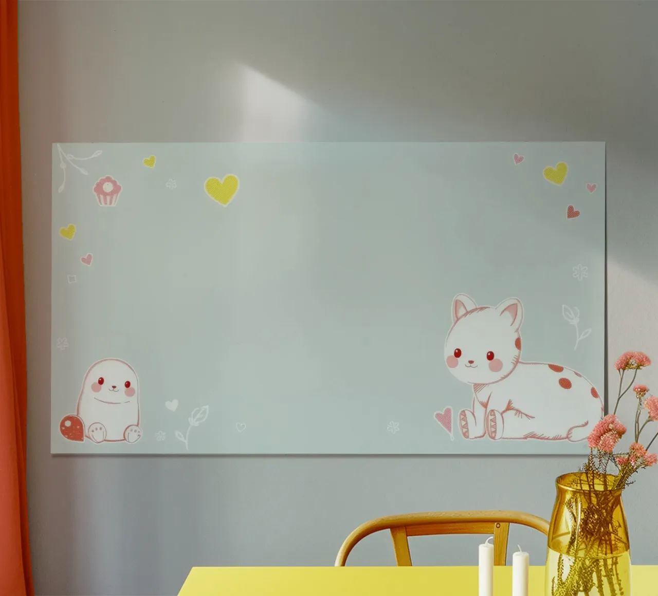 Simpatici animali dei cartoni animati con design giocoso su sfondo chiaro poster con telaio in alluminio da DesignDoodle