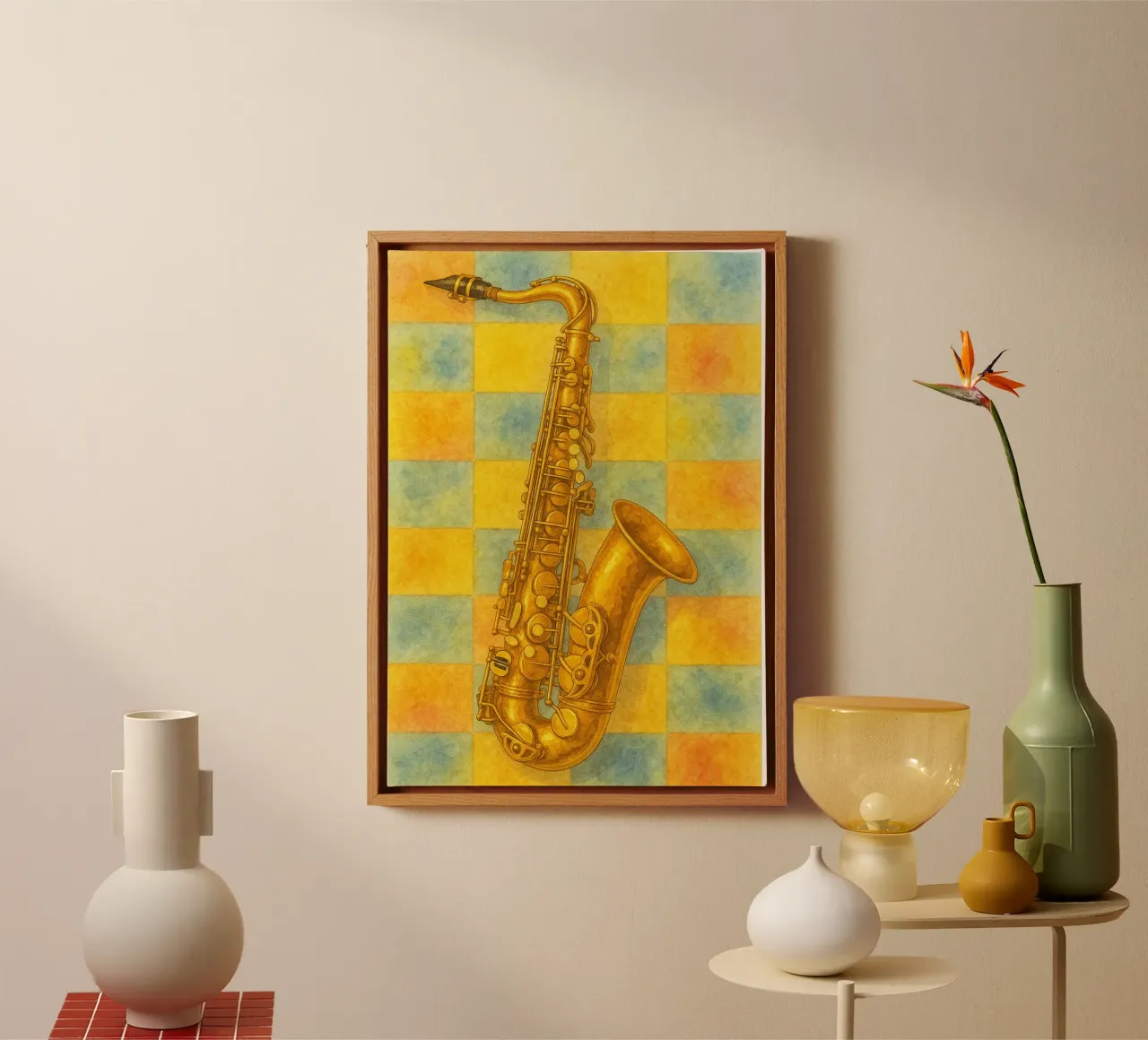 Saxofono immaginazione pittura arte tela con Cornice a cassetta da the gendels