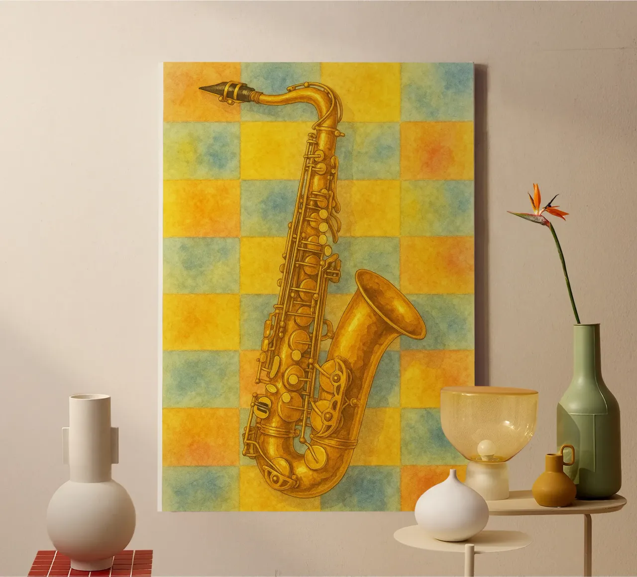 Saxofono immaginazione pittura arte tela con Cornice a cassetta da the gendels