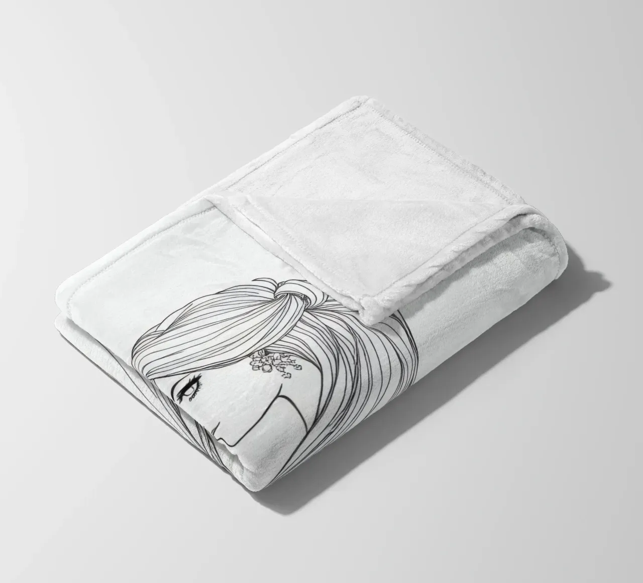 Donna elegante con capelli fluenti in un'opera d'arte in bianco e nero coperta in pile da DesignDoodle
