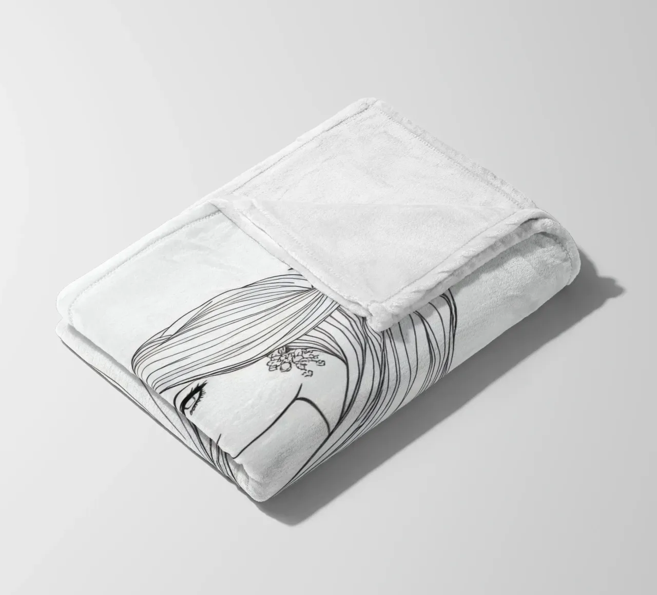 Donna elegante con capelli fluenti in un'opera d'arte in bianco e nero coperta in pile da DesignDoodle