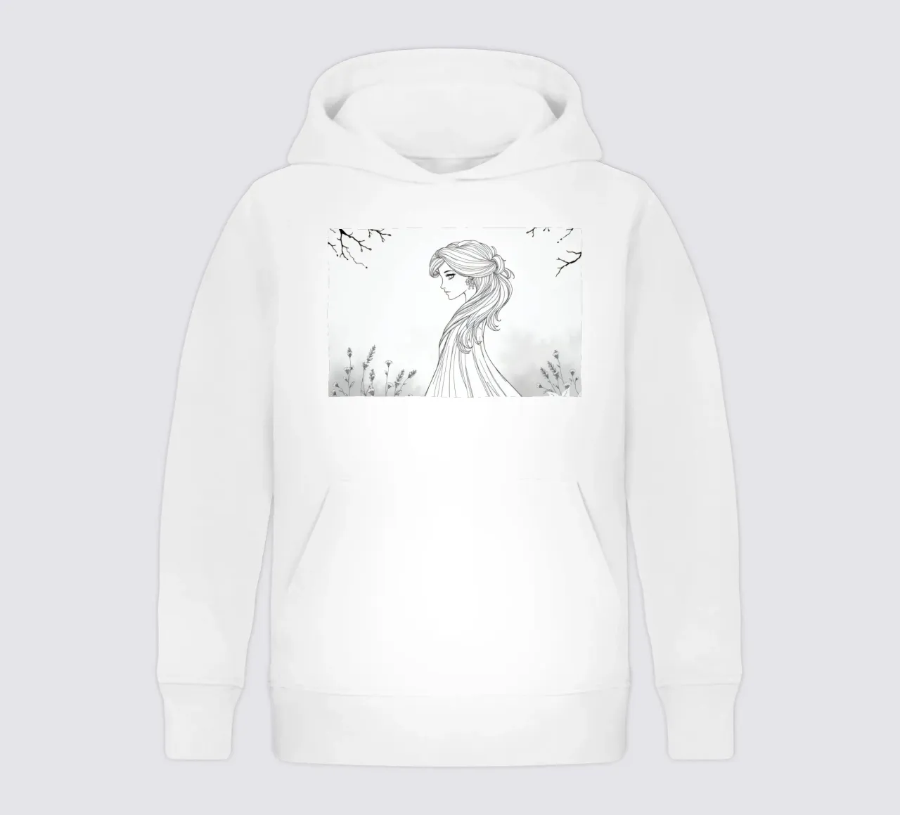 Donna elegante con capelli fluenti in un'opera d'arte in bianco e nero felpa bambino con cappuccio da DesignDoodle