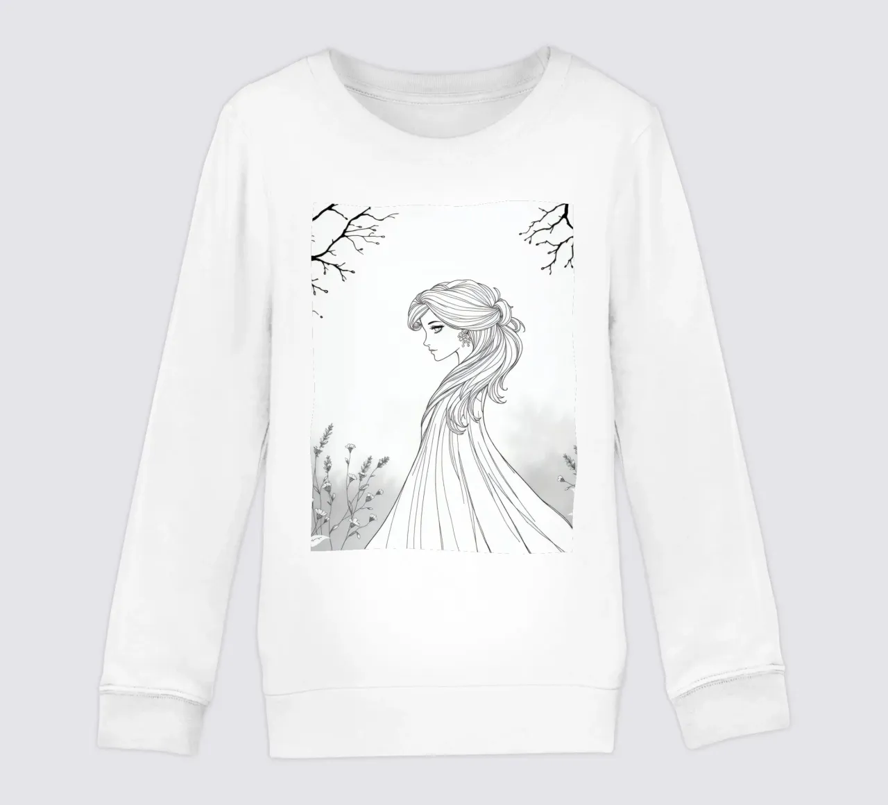 Donna elegante con capelli fluenti in un'opera d'arte in bianco e nero felpa bambino da DesignDoodle