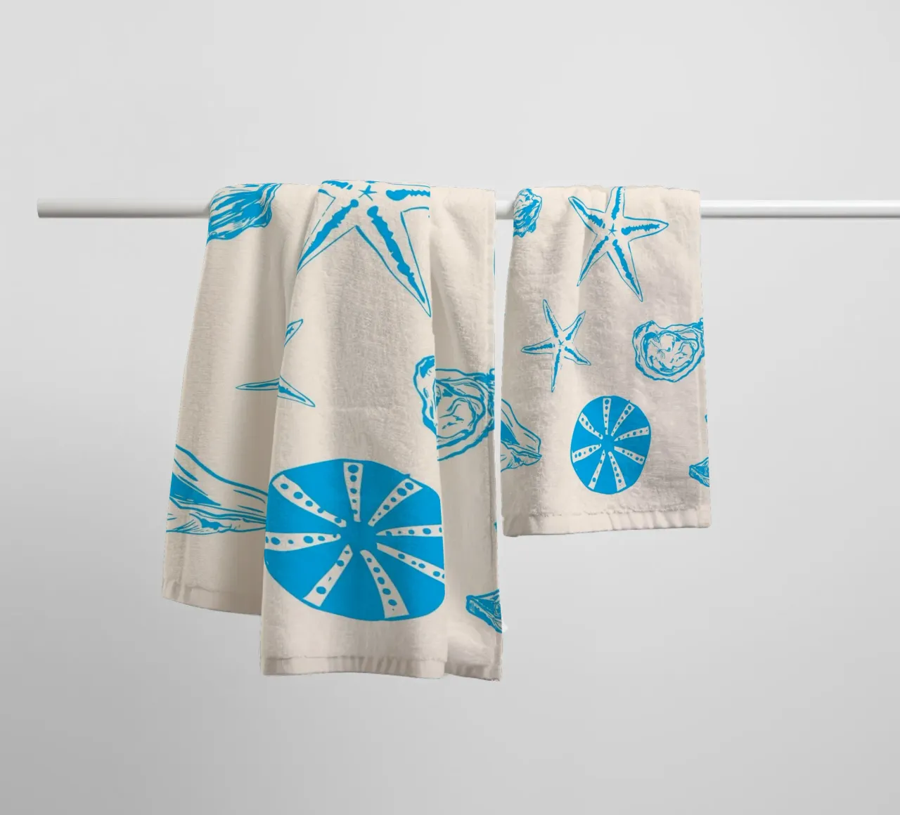 Coastal Shells & Starfish Line Art towel by EDMPROJECT