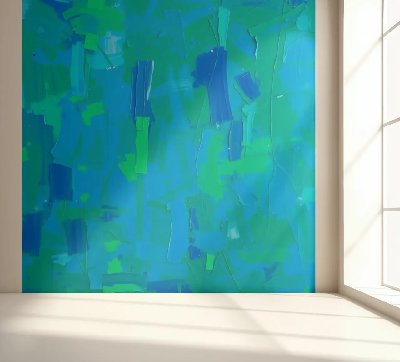 abstract painting with shades of blue and green photo wallpaper by DesignDoodle