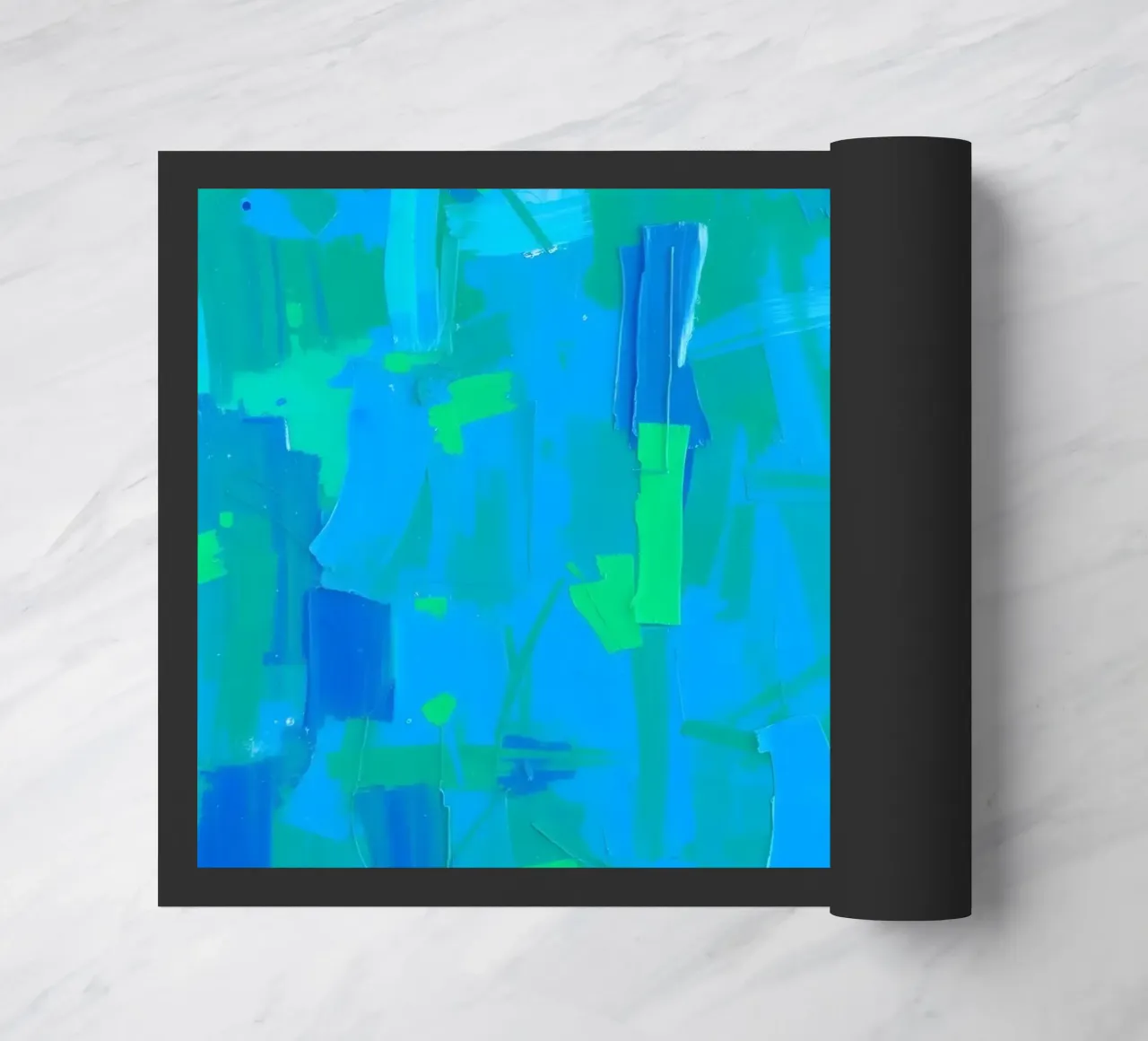 abstract painting with shades of blue and green doormat by DesignDoodle