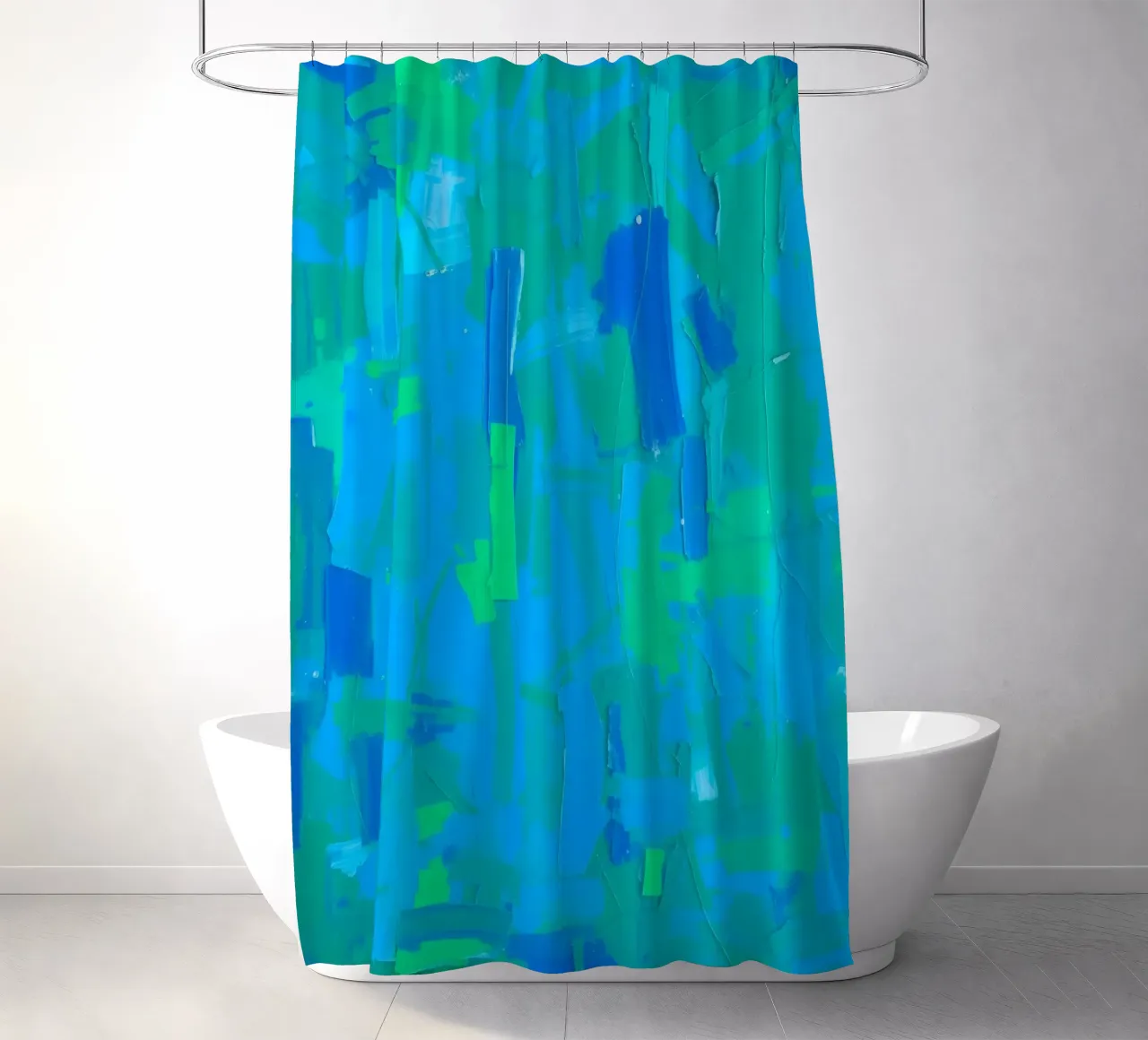 abstract painting with shades of blue and green shower curtain by DesignDoodle