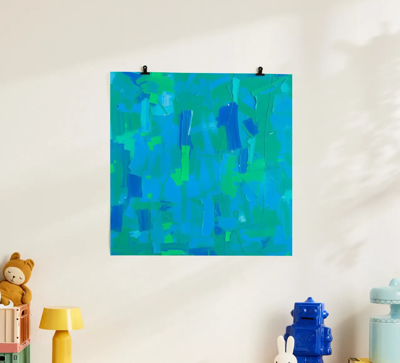 abstract schilderij met blauw- en groentinten hahnemühle van DesignDoodle