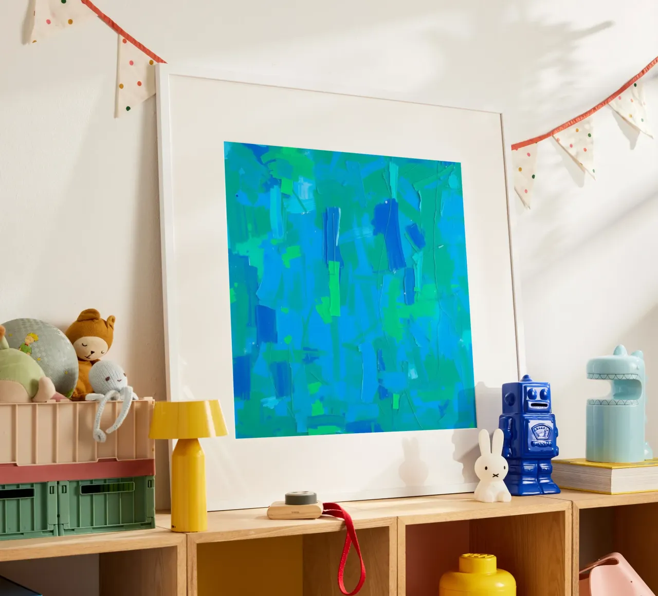 abstract schilderij met blauw- en groentinten hahnemühle van DesignDoodle