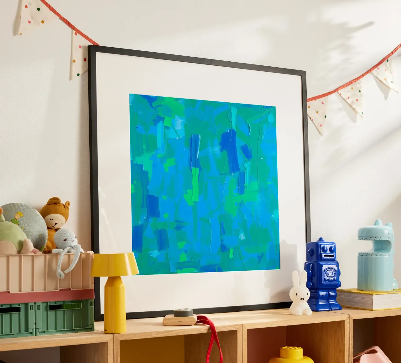 abstract schilderij met blauw- en groentinten hahnemühle van DesignDoodle