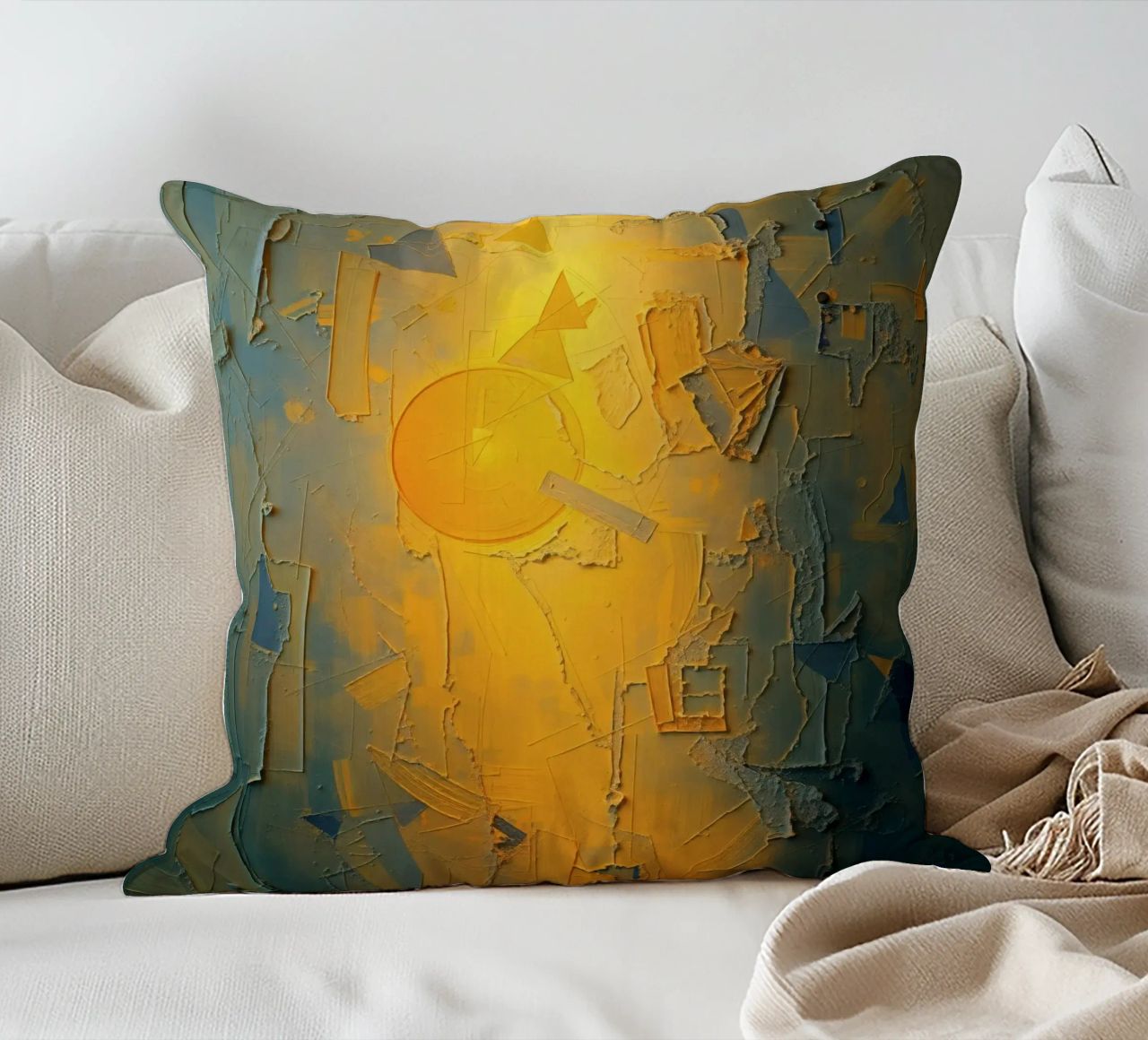 Composizione astratta con forme geometriche e colori caldi cuscino da DesignDoodle