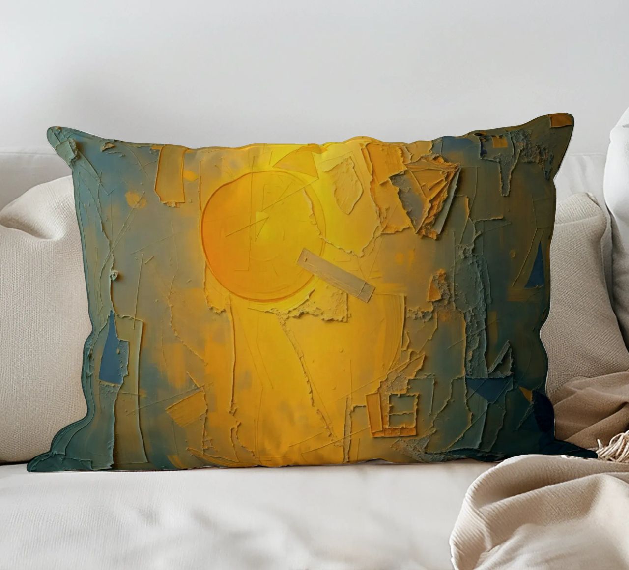 Composizione astratta con forme geometriche e colori caldi cuscino da DesignDoodle