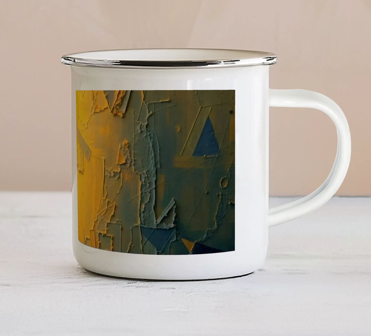 Composizione astratta con forme geometriche e colori caldi tazza in smalto da DesignDoodle